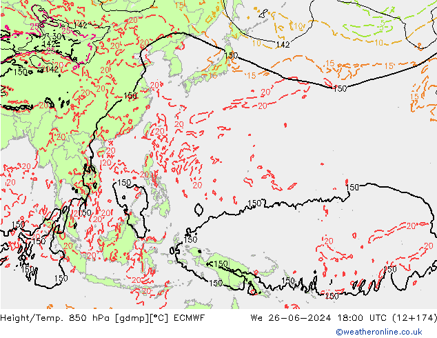 Z500/Yağmur (+YB)/Z850 ECMWF Çar 26.06.2024 18 UTC