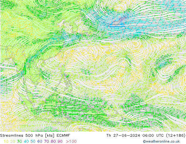 ветер 500 гПа ECMWF чт 27.06.2024 06 UTC