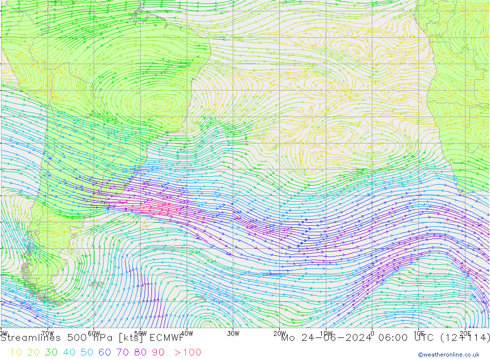 Rüzgar 500 hPa ECMWF Pzt 24.06.2024 06 UTC