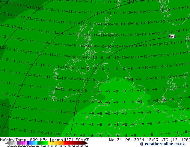 Z500/Yağmur (+YB)/Z850 ECMWF Pzt 24.06.2024 18 UTC