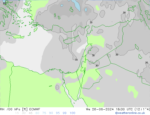 RH 700 hPa ECMWF  26.06.2024 18 UTC