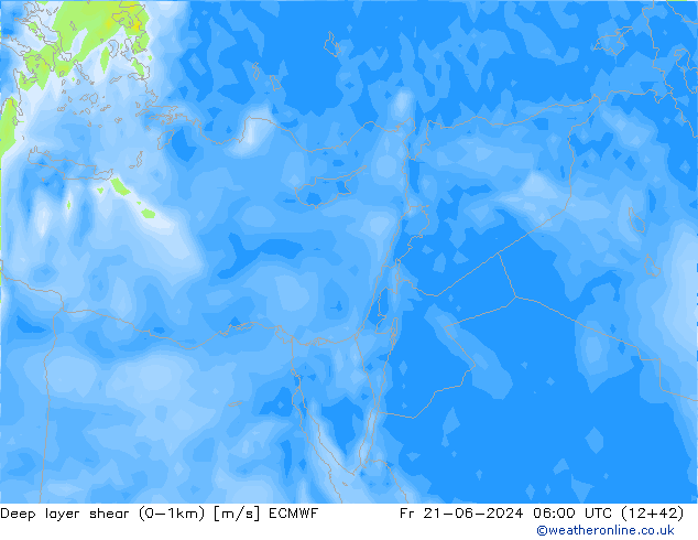 Deep layer shear (0-1km) ECMWF Fr 21.06.2024 06 UTC