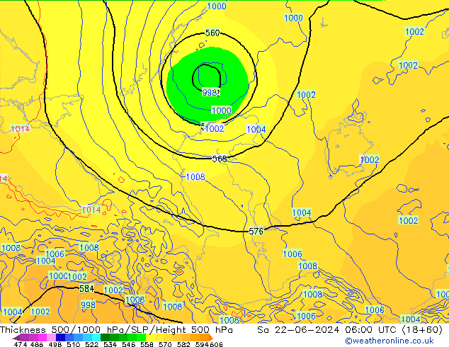 Thck 500-1000hPa ECMWF sab 22.06.2024 06 UTC