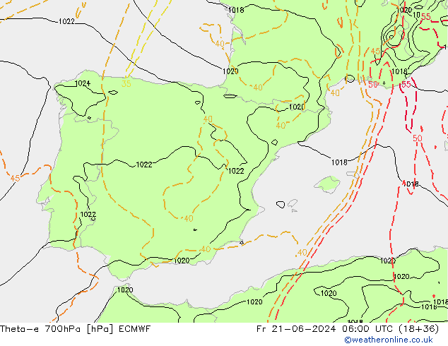Theta-e 700hPa ECMWF vr 21.06.2024 06 UTC