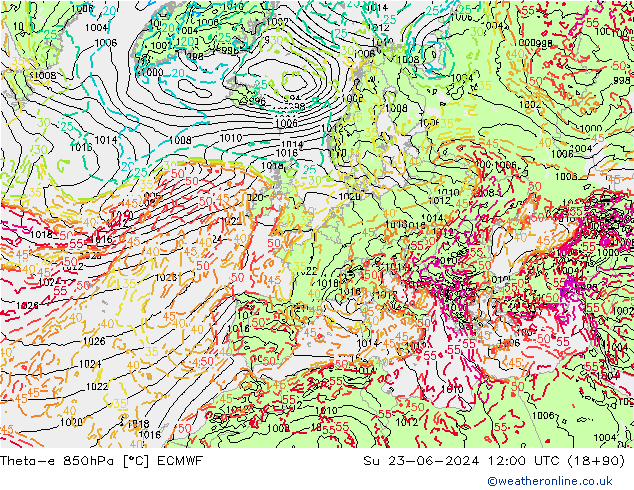 Theta-e 850hPa ECMWF Su 23.06.2024 12 UTC