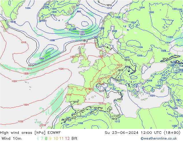 High wind areas ECMWF Ne 23.06.2024 12 UTC