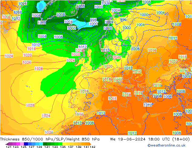 Thck 850-1000 hPa ECMWF 星期三 19.06.2024 18 UTC