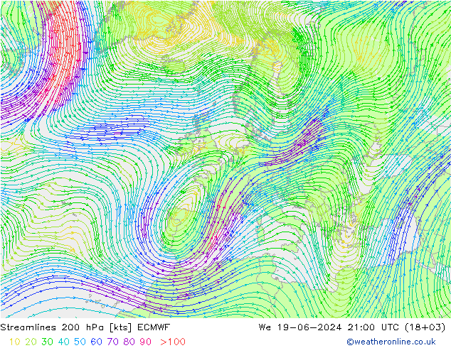 风 200 hPa ECMWF 星期三 19.06.2024 21 UTC