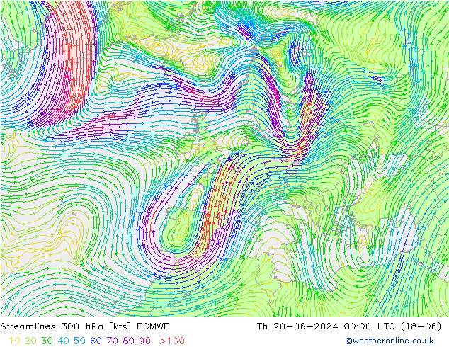 风 300 hPa ECMWF 星期四 20.06.2024 00 UTC