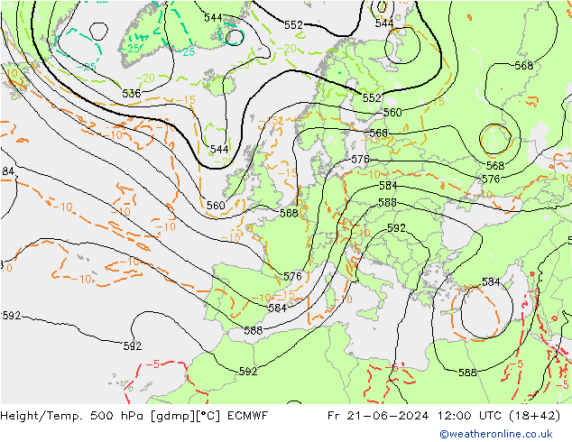 Z500/Rain (+SLP)/Z850 ECMWF Pá 21.06.2024 12 UTC