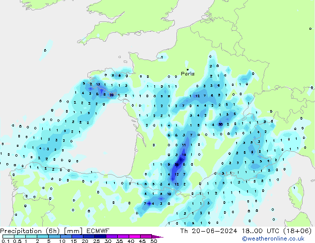 Z500/Rain (+SLP)/Z850 ECMWF Čt 20.06.2024 00 UTC