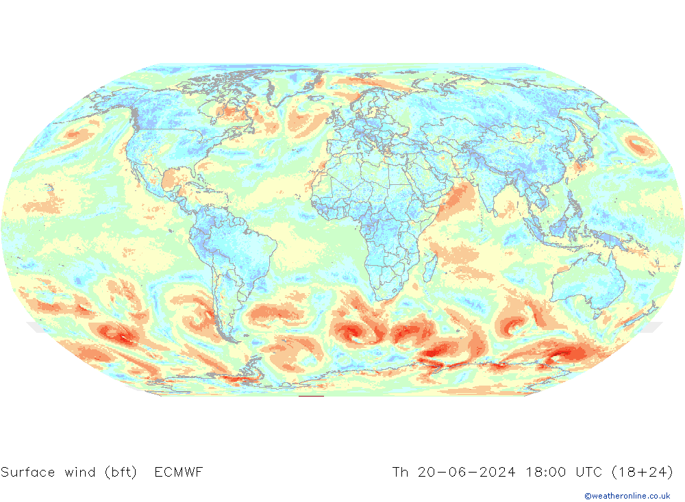 ве�Bе�@ 10 m (bft) ECMWF чт 20.06.2024 18 UTC