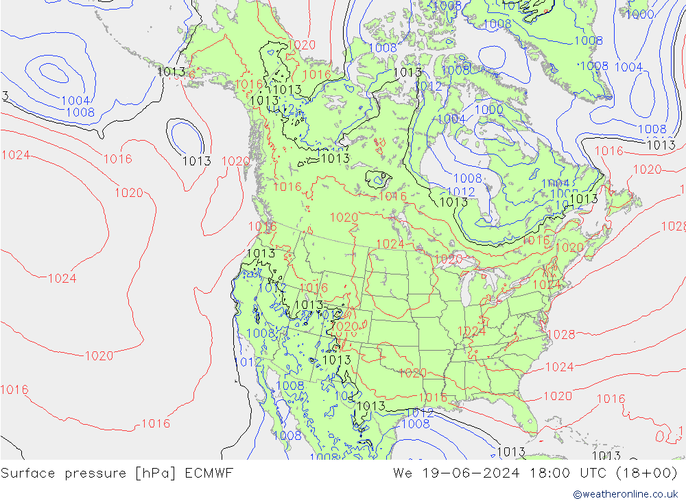 地面气压 ECMWF 星期三 19.06.2024 18 UTC