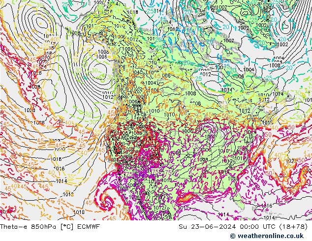 Theta-e 850hPa ECMWF So 23.06.2024 00 UTC