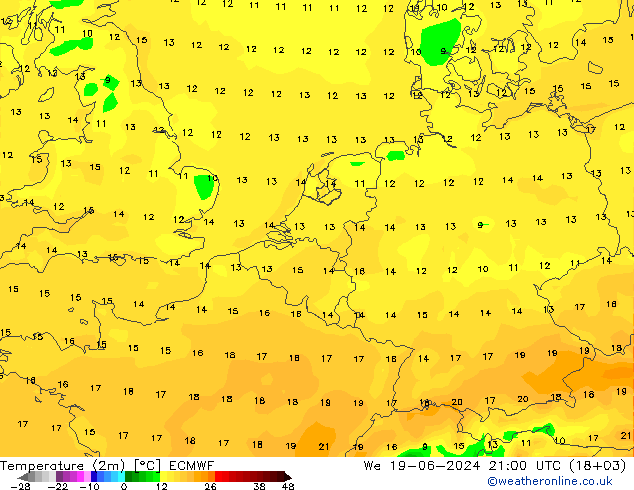 温度图 ECMWF 星期三 19.06.2024 21 UTC