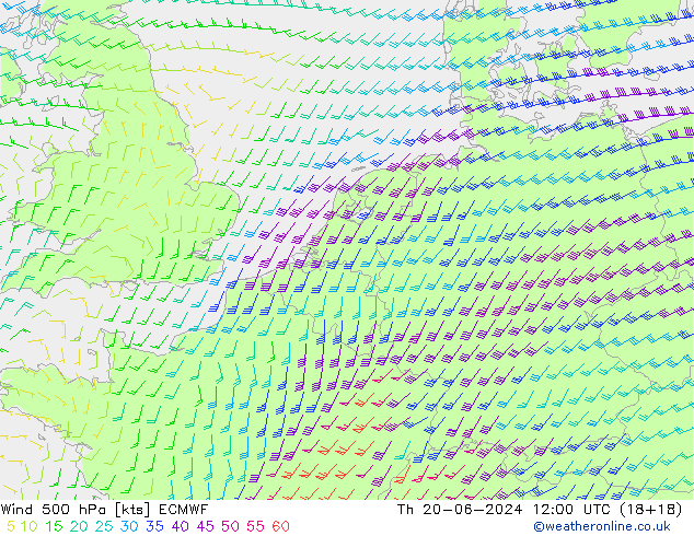 ветер 500 гПа ECMWF чт 20.06.2024 12 UTC