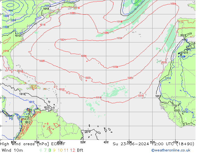 High wind areas ECMWF Su 23.06.2024 12 UTC