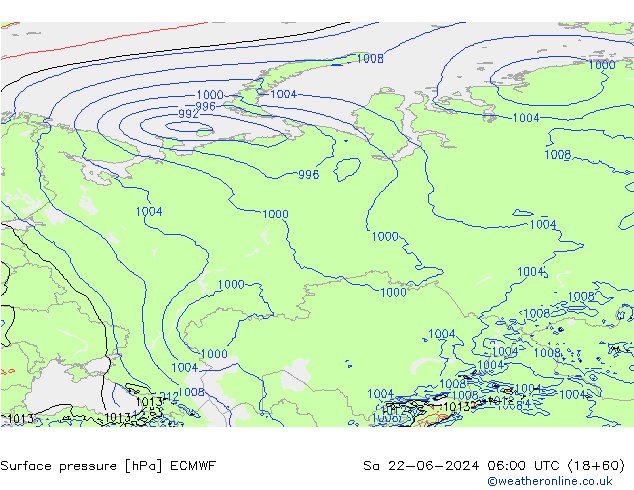 Surface pressure ECMWF Sa 22.06.2024 06 UTC