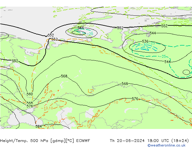 Z500/Rain (+SLP)/Z850 ECMWF Th 20.06.2024 18 UTC