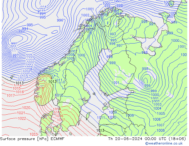 Presión superficial ECMWF jue 20.06.2024 00 UTC