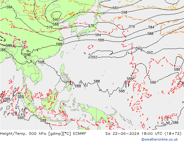 Z500/Rain (+SLP)/Z850 ECMWF So 22.06.2024 18 UTC