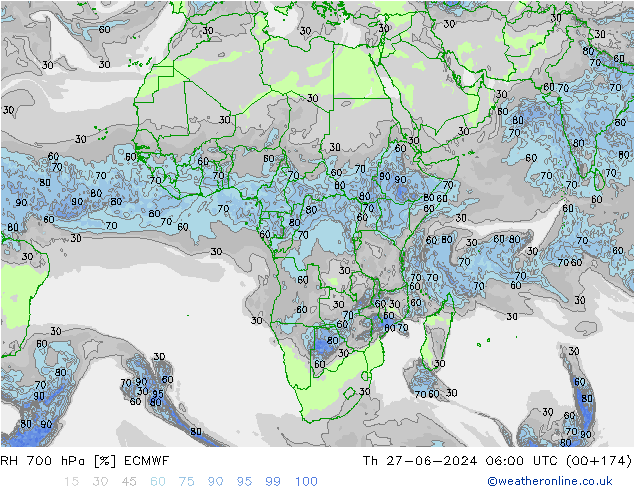 RH 700 hPa ECMWF gio 27.06.2024 06 UTC