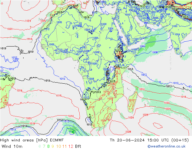 yüksek rüzgarlı alanlar ECMWF Per 20.06.2024 15 UTC