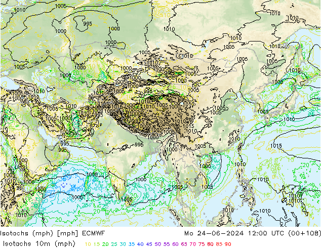 Isotachs (mph) ECMWF lun 24.06.2024 12 UTC