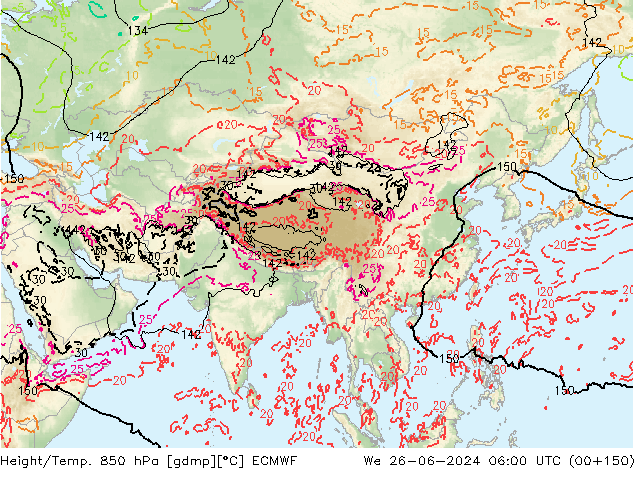 Z500/Rain (+SLP)/Z850 ECMWF ср 26.06.2024 06 UTC