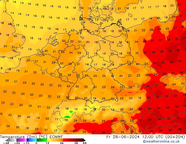 température (2m) ECMWF ven 28.06.2024 12 UTC