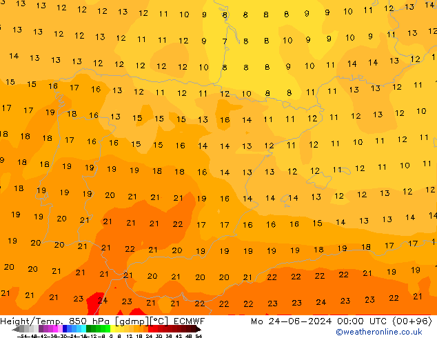 Z500/Yağmur (+YB)/Z850 ECMWF Pzt 24.06.2024 00 UTC