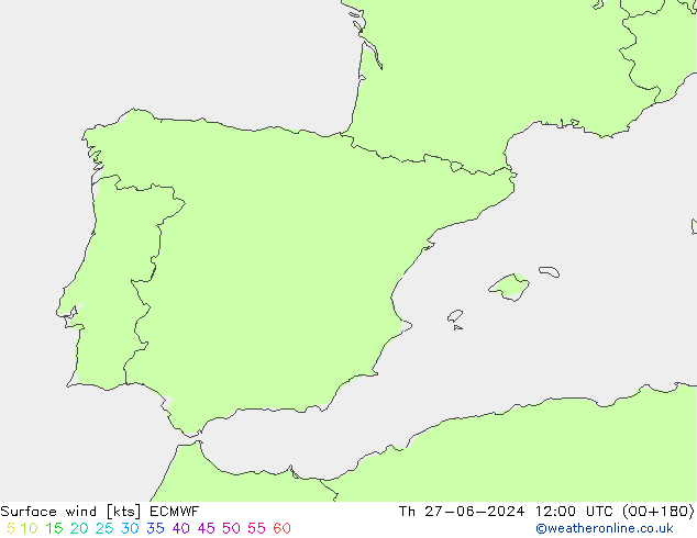 Wind 10 m ECMWF do 27.06.2024 12 UTC