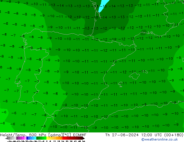 Z500/Yağmur (+YB)/Z850 ECMWF Per 27.06.2024 12 UTC