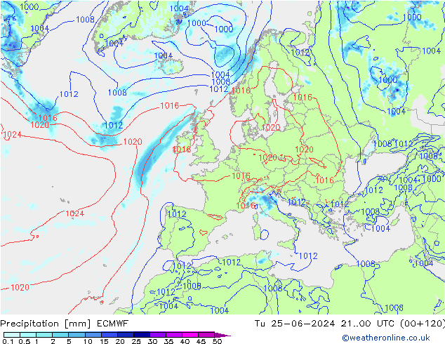 Srážky ECMWF Út 25.06.2024 00 UTC