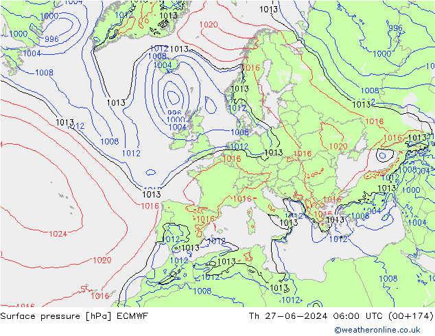 地面气压 ECMWF 星期四 27.06.2024 06 UTC