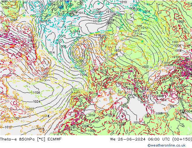 Theta-e 850гПа ECMWF ср 26.06.2024 06 UTC