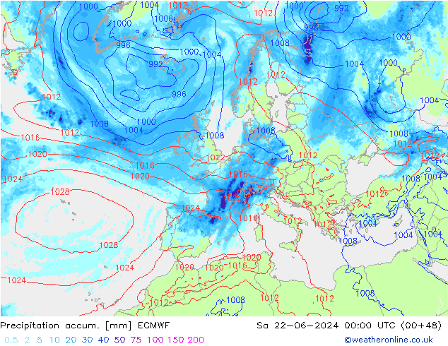 Nied. akkumuliert ECMWF Sa 22.06.2024 00 UTC