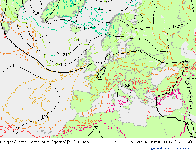 Z500/Yağmur (+YB)/Z850 ECMWF Cu 21.06.2024 00 UTC