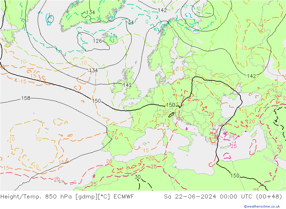 Z500/Regen(+SLP)/Z850 ECMWF za 22.06.2024 00 UTC