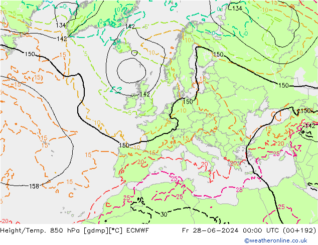 Z500/Rain (+SLP)/Z850 ECMWF ven 28.06.2024 00 UTC