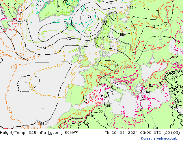 Height/Temp. 925 hPa ECMWF 星期四 20.06.2024 03 UTC