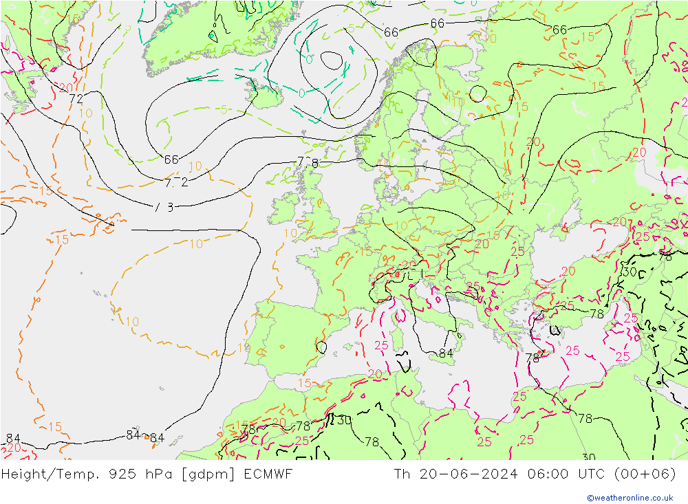 Hoogte/Temp. 925 hPa ECMWF do 20.06.2024 06 UTC