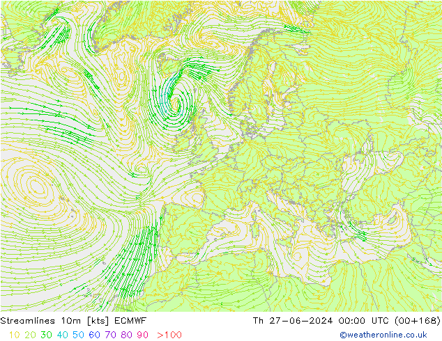 Streamlines 10m ECMWF Th 27.06.2024 00 UTC