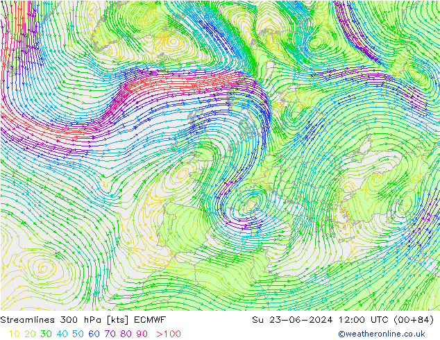 Stromlinien 300 hPa ECMWF So 23.06.2024 12 UTC