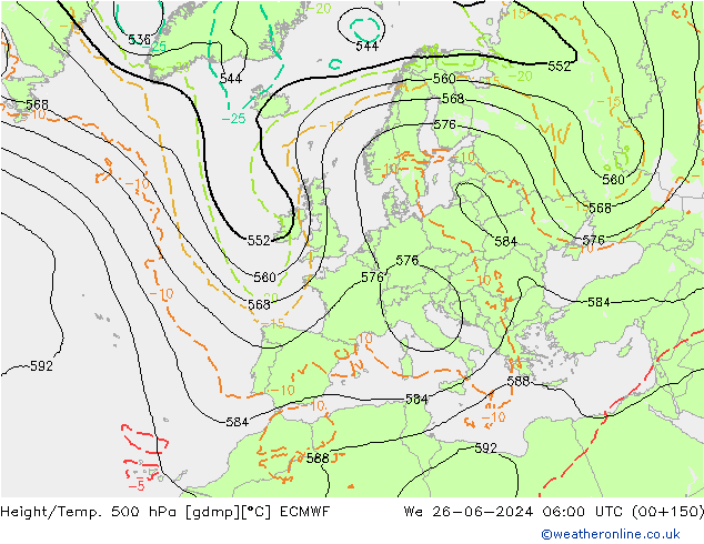 Z500/Rain (+SLP)/Z850 ECMWF ср 26.06.2024 06 UTC