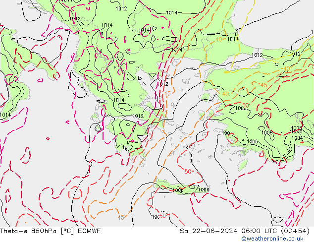 Theta-e 850hPa ECMWF za 22.06.2024 06 UTC