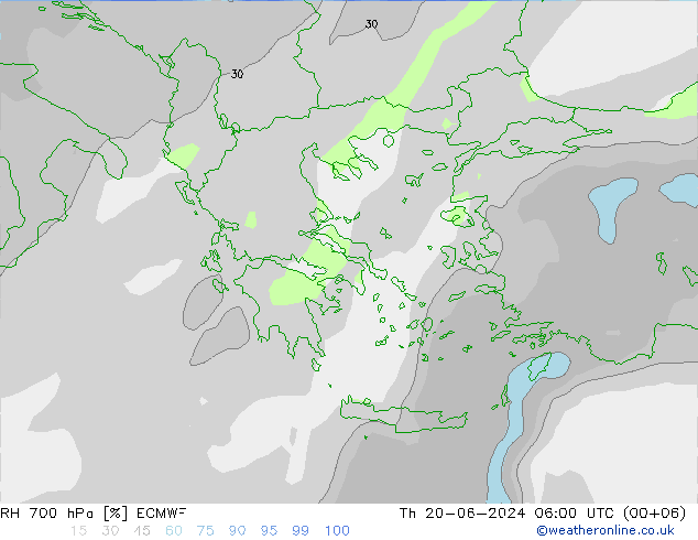 Humidité rel. 700 hPa ECMWF jeu 20.06.2024 06 UTC