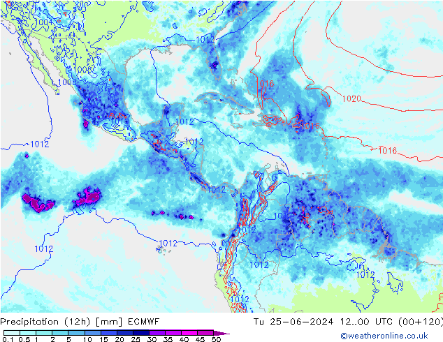 Precipitation (12h) ECMWF Tu 25.06.2024 00 UTC