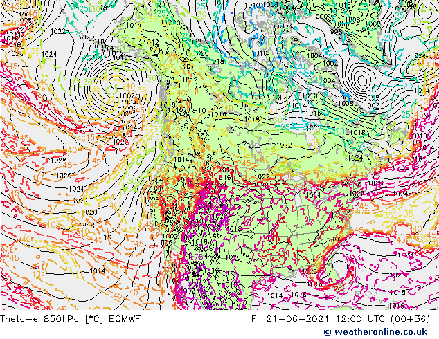 Theta-e 850hPa ECMWF Sex 21.06.2024 12 UTC