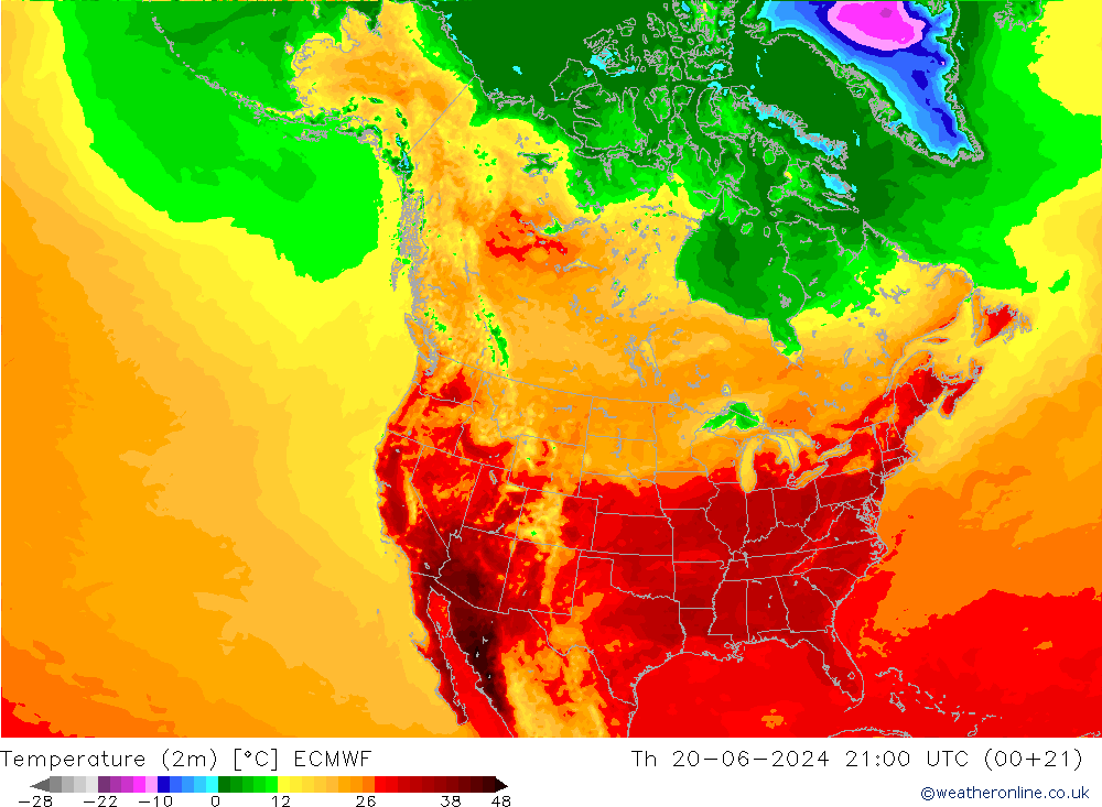 温度图 ECMWF 星期四 20.06.2024 21 UTC